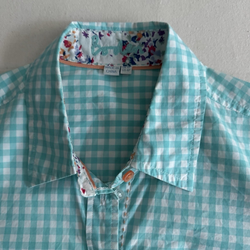Women's Boden Gingham Shirt Blue White Check Cottagecore Tailored Preppy US 4P - Picture 7 of 13